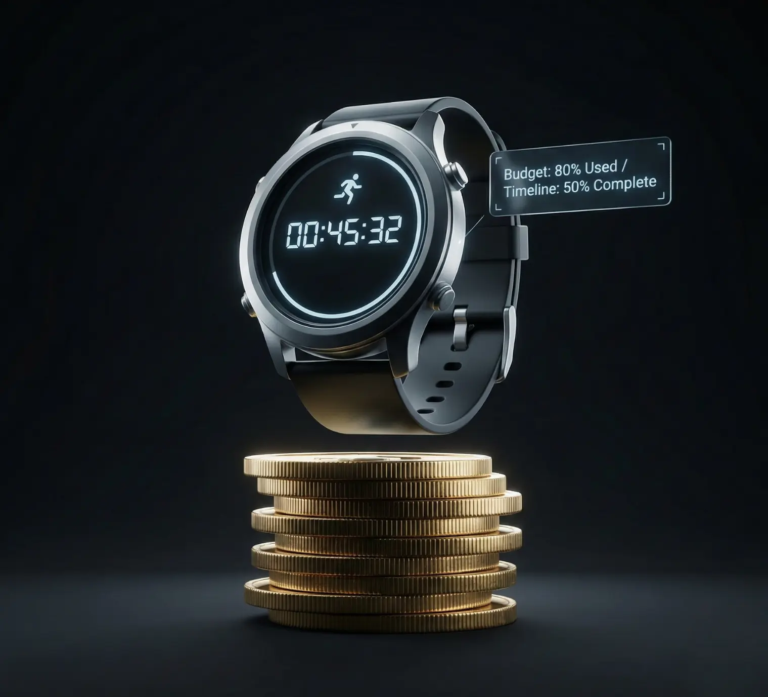 3D illustration comparing time tracking against project budget to ensure profitability.