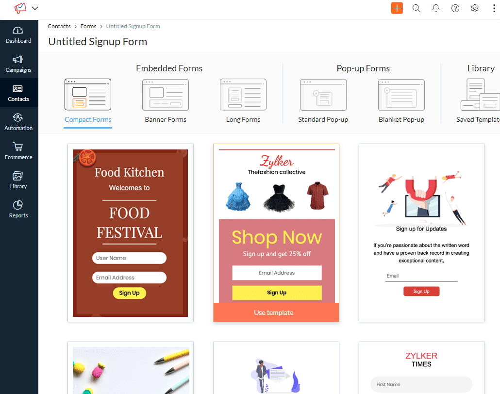 Zoho Campaigns -Signup Forms