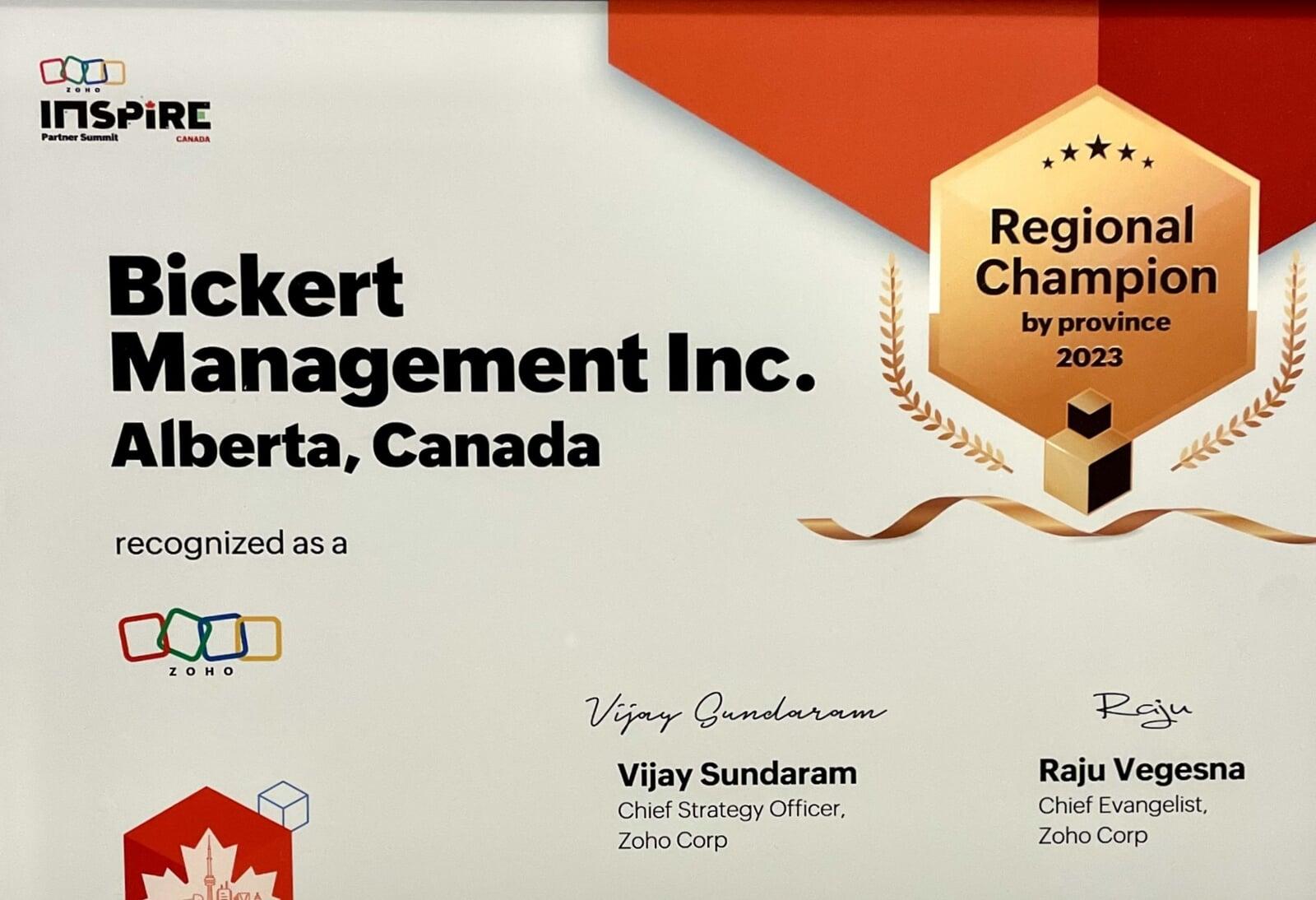 BMI recognized as Regional Cahmpion by Zoho