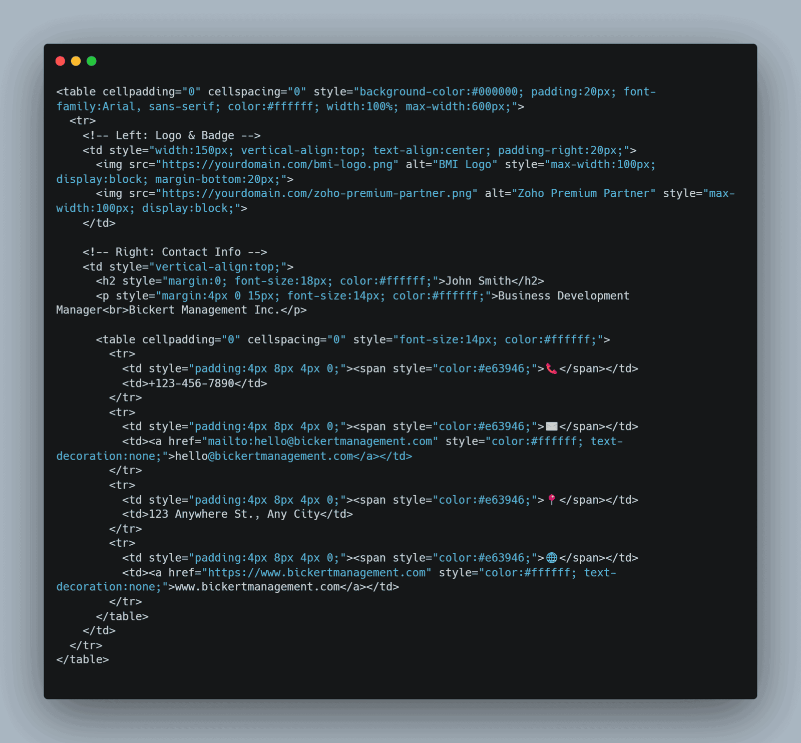 Code for email signature