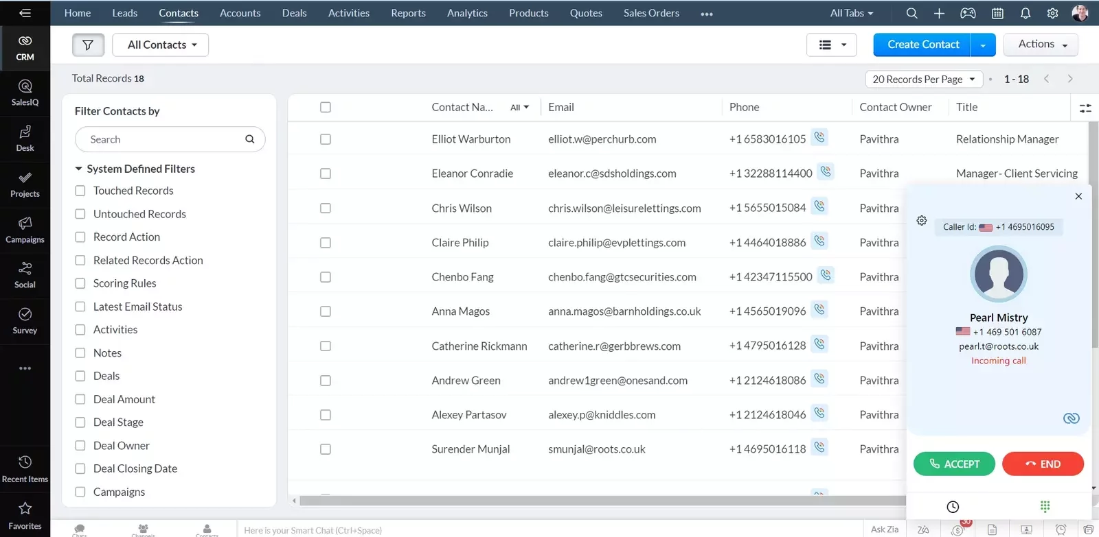 CRM Data Zoho Voice